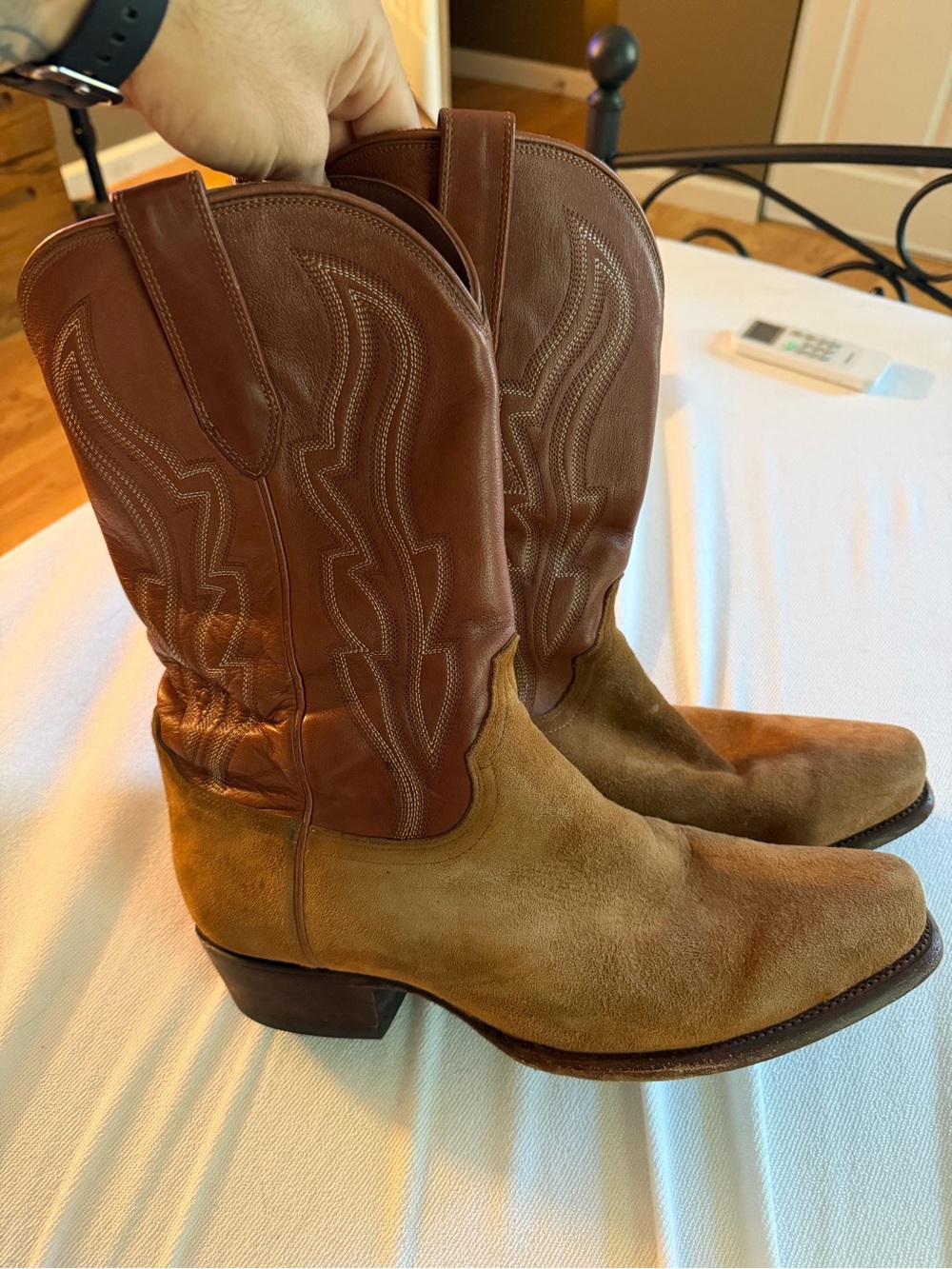 Tecovas Men’s Suede Cowboy Boots Tan Brown Square Toe 13 EE